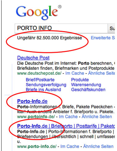 DAS GOOGLE-RANKING BEI DEN PORTO-SEITEN